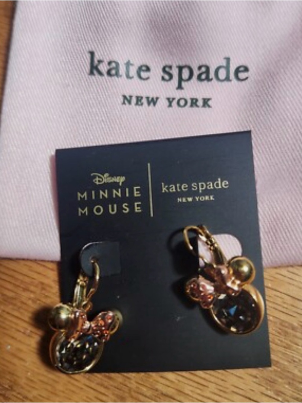 Kate Spade / Disney Gold Hoop Earrings with Black Crystal and Red Bow Charm